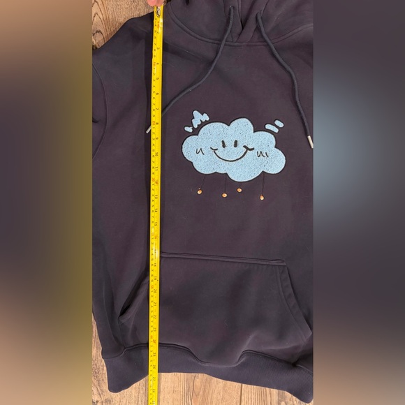 Elfric Eden Fleece Lined Hoodie Navy Blue Smiley Cloud Graphic Size S - Picture 10 of 11